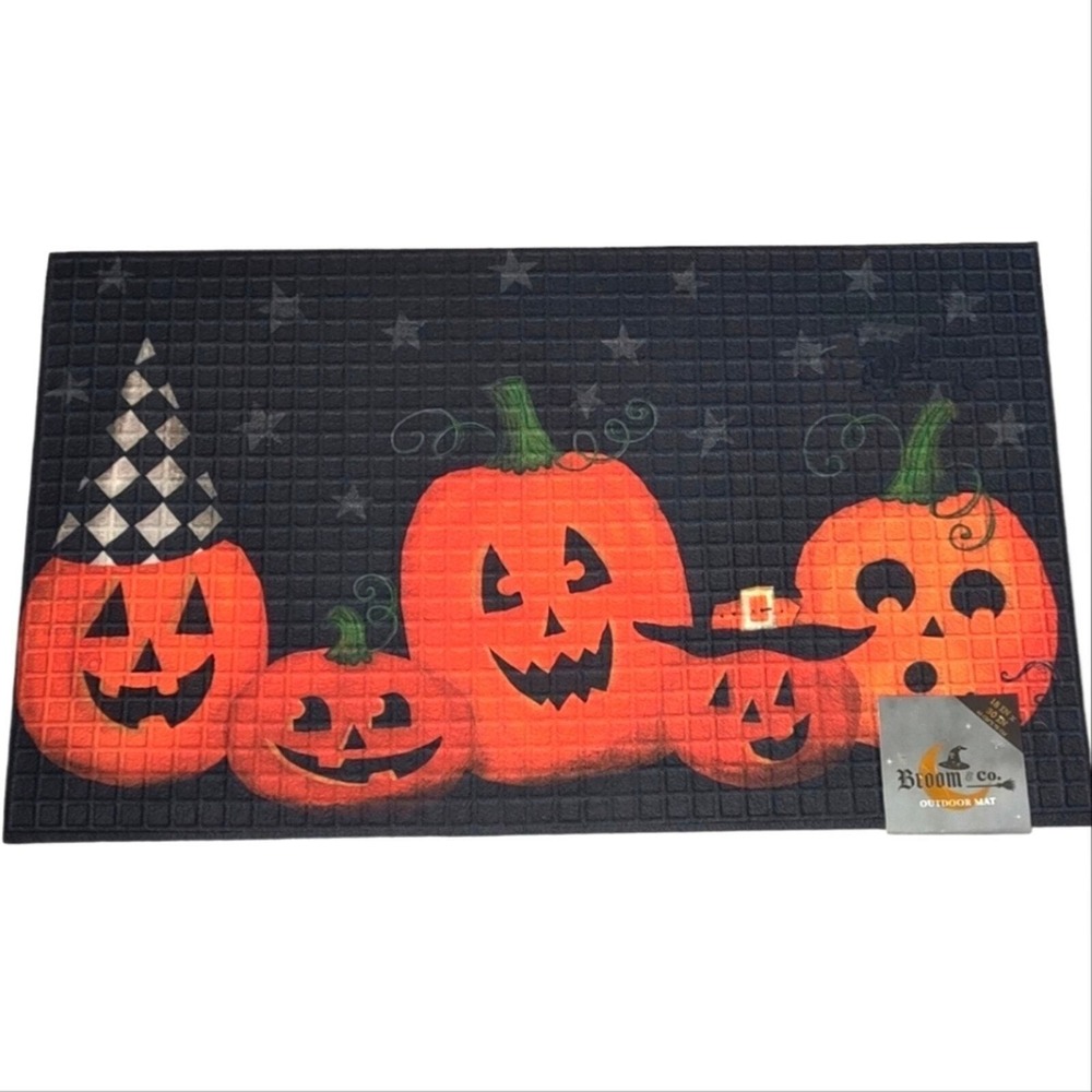 Retro Style Halloween Pumpkins Courtly Check Outdoor Porch Rug Floor Mat